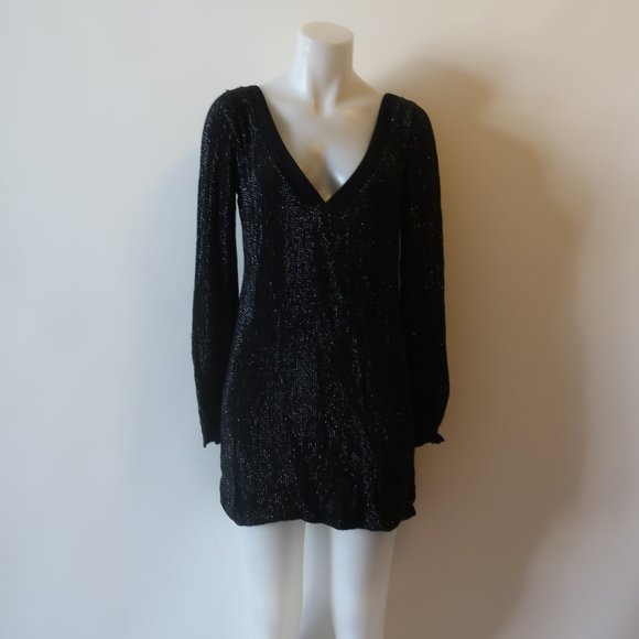 MLV Black V-Neck Beaded Dress Sz S * - Picture 2 of 11